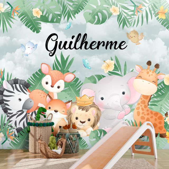 Papel De Parede Personalizado Selva Safári Cute